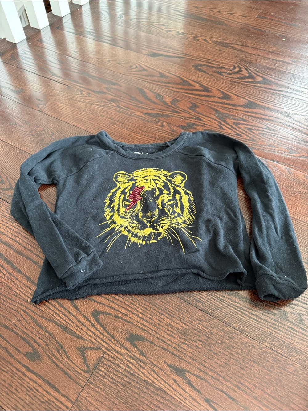 Kids Black Long-Sleeve Tee with Yellow Tiger Graphic